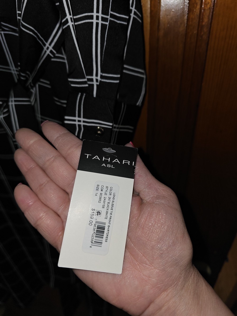 Tahari ASL Black & White Windowpane Wrap Midi Dress 14 NWT - Picture 7 of 8